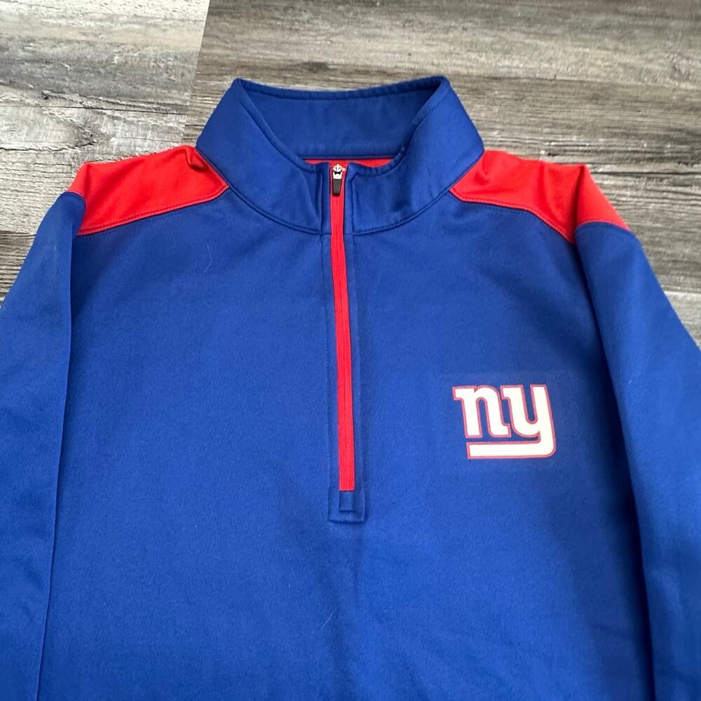 NFL Team Apparel NY Blue Red Mens M New York Giants‎ Football 1/4 Zip Sweatshirt